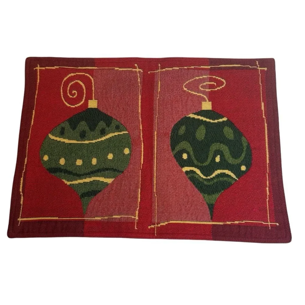 Vintage Festive Red and Green Textured Holiday Placemats Set of 8